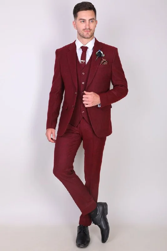 Cool Pants Maroon Tweed Suit For Men Vintage Suit Prom Wear Winter Wedding Suit 3 Piece Groomsmen Bespoke Mens