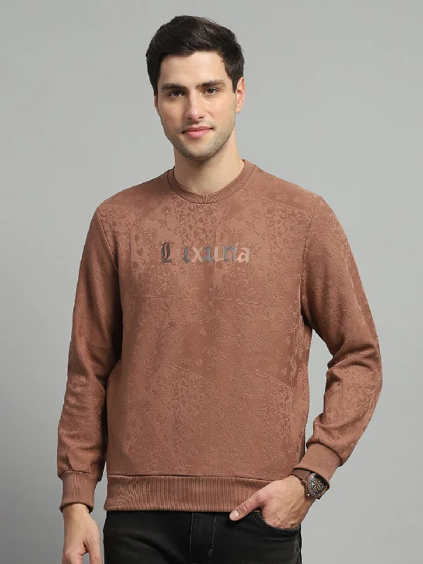 Comfortable Suits Men Brown Printed Round Neck Full Sleeve Sweatshirt