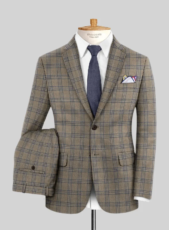 Comfortable Shirts Reda Sand Brown Checks Wool Suit