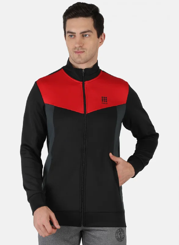 Sporty Jackets Men Black Solid Sweatshirt