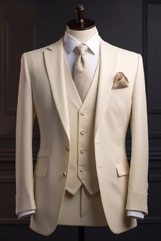 Smart Jackets Men Slim Fit Suit Three Piece Suit Formal Stylish Cream Suit Bespoke Suit Elegant Groomsmen New Year Gift For Mens