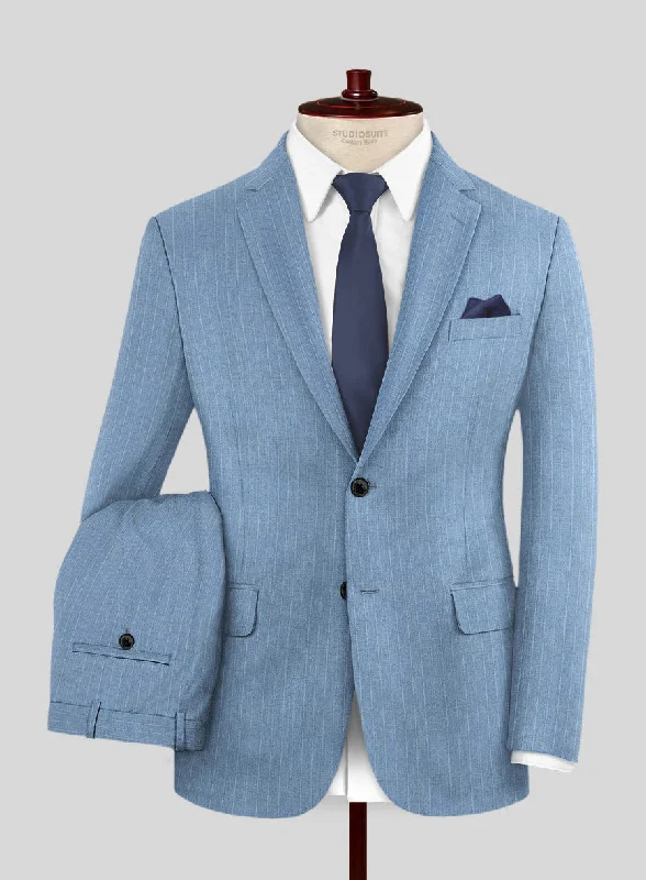 Relaxed Footwear Scabal Cosmopolitan Pinstripe Blue Wool Suit