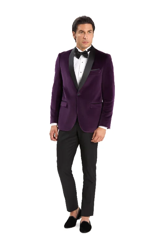 Comfortable Suits Regency Purple Velvet Shawl Lapel Tuxedo