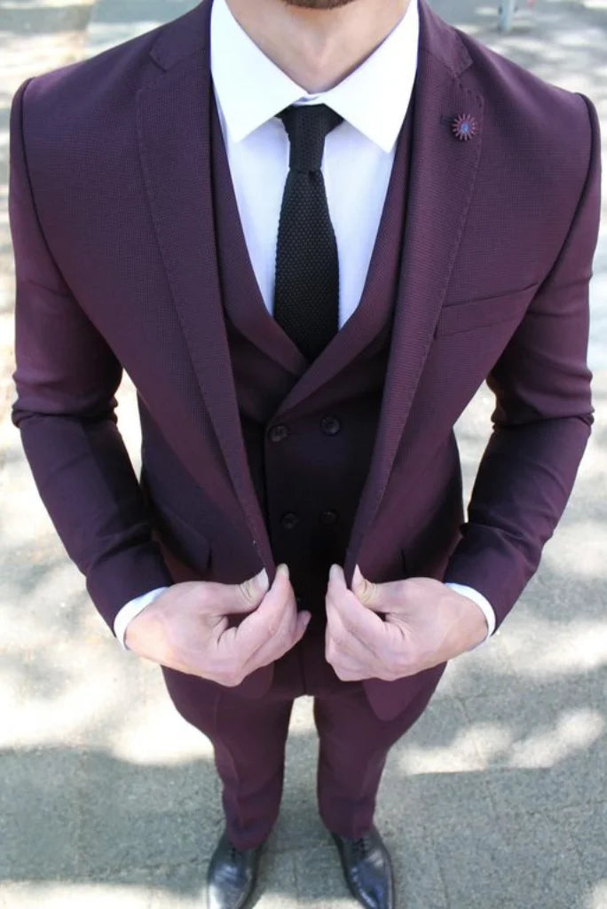 Modern Footwear Men's Formal Purple Suit Wedding Three Piece Suit Dinner Suit Party War Elegant Suits Bespoke Tailoring