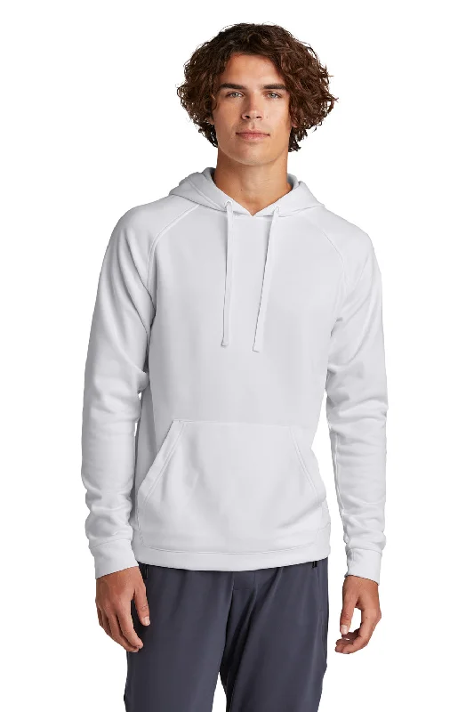 Urban Accessories Sport-Tek Mens Re-Compete Fleece Anti Static Hooded Sweatshirt Hoodie w/ Pouch Pocket - White