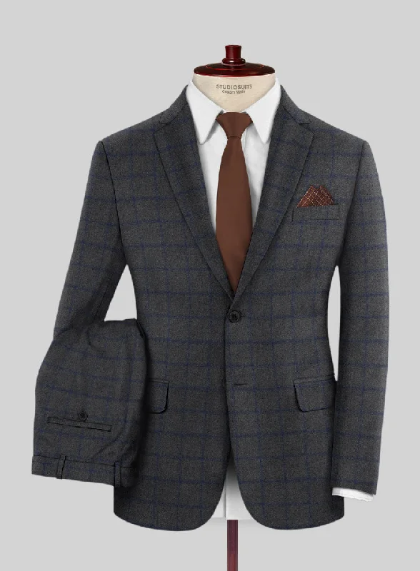 Comfortable Hoodies Italian Jamen Gray Checks Flannel Suit