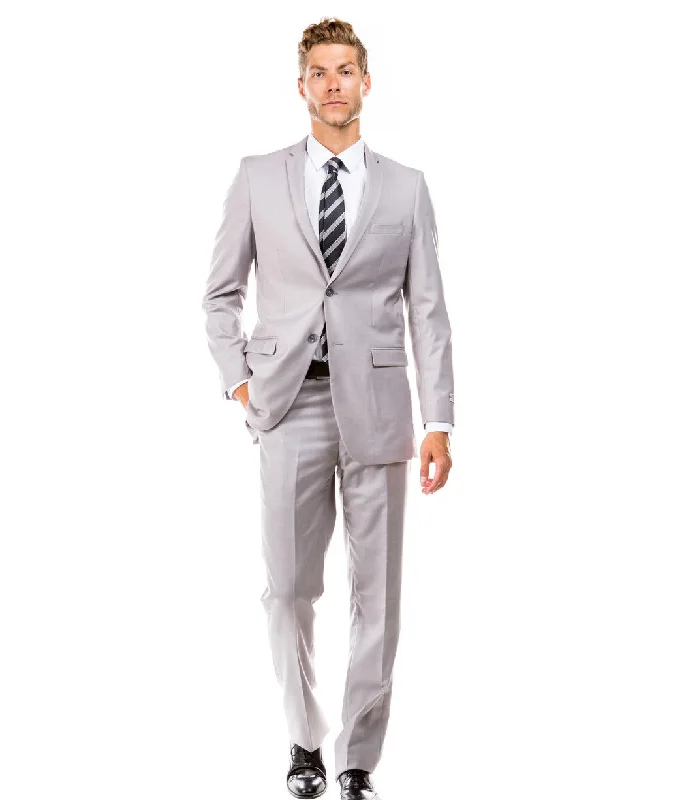 Bold Pants Essential Elegance Collection: Men's Two-Piece Suit Slim Fit with Notch Lapel In Light Grey - Slim Fit