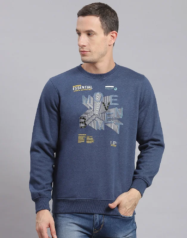 Modern T-shirts Men Blue Printed Round Neck Full Sleeve Sweatshirt