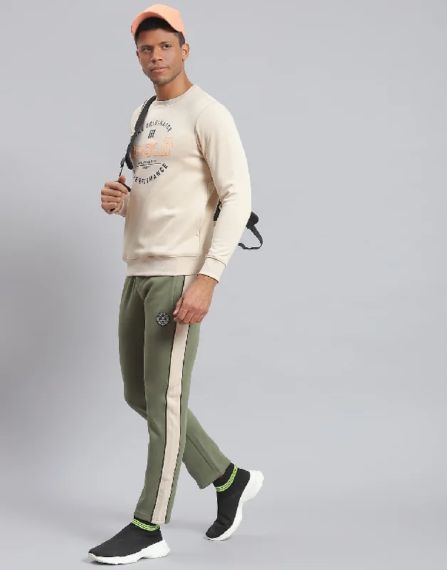 Casual Sneakers Men Beige Solid Round Neck Full Sleeve Sweatshirt