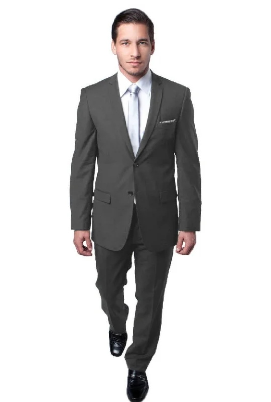 Simple Hoodies Essential Elegance Collection: Men's Two-Piece Suit Slim Fit with Notch Lapel In Grey - Slim Fit