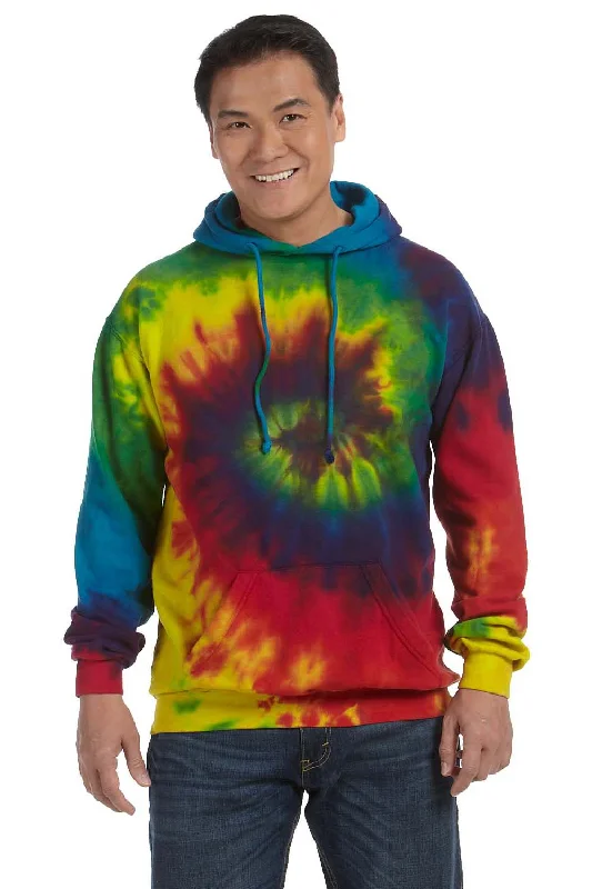 Modern Footwear Tie-Dye Mens Hooded Sweatshirt Hoodie w/ Pouch Pocket - Reactive Rainbow