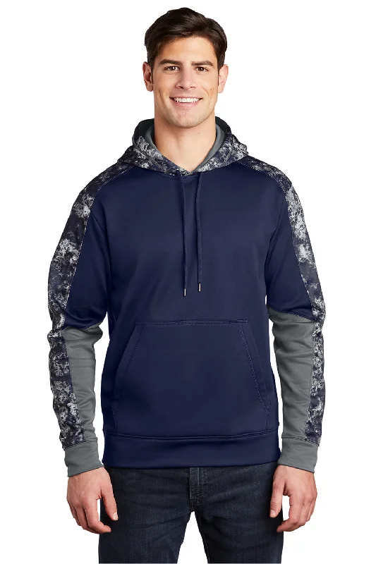 Everyday Jackets Sport-Tek Mens Sport-Wick Mineral Freeze Moisture Wicking Fleece Hooded Sweatshirt Hoodie w/ Pouch Pocket - True Navy Blue