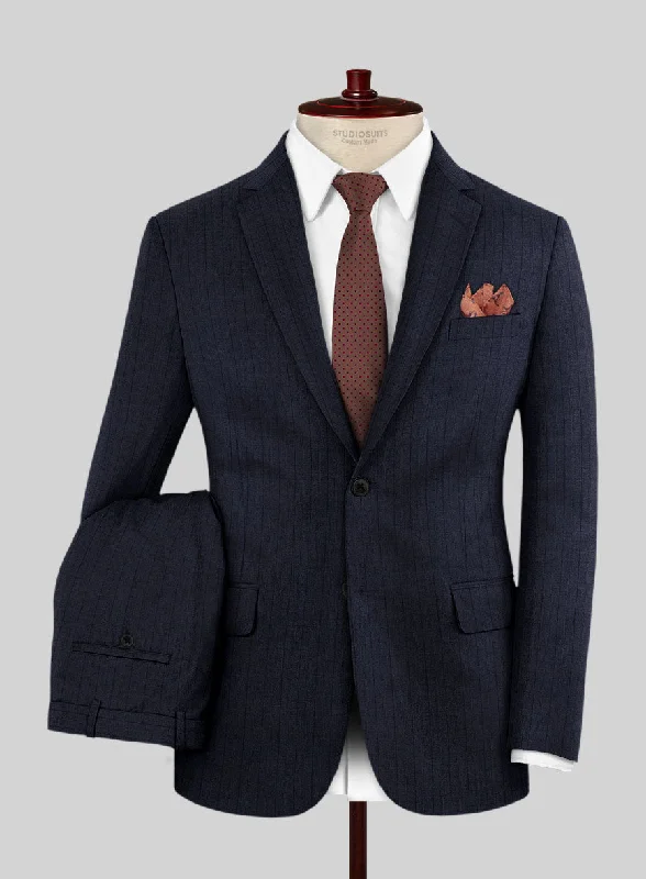 Warm Hoodies Scabal Londoner Allamo Stripe Blue Wool Suit