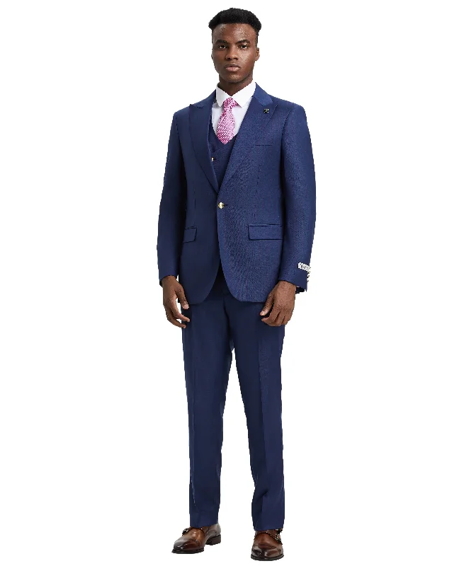 Trendy Layers Stacy Adams Hybrid-Fit Pinstriped Suit w/ Double Breasted Vest, Blue