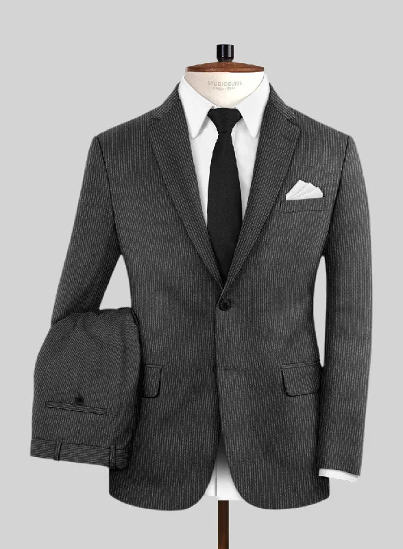 Smart Footwear Italian Jague Dark Gray Pinstripe Flannel Suit