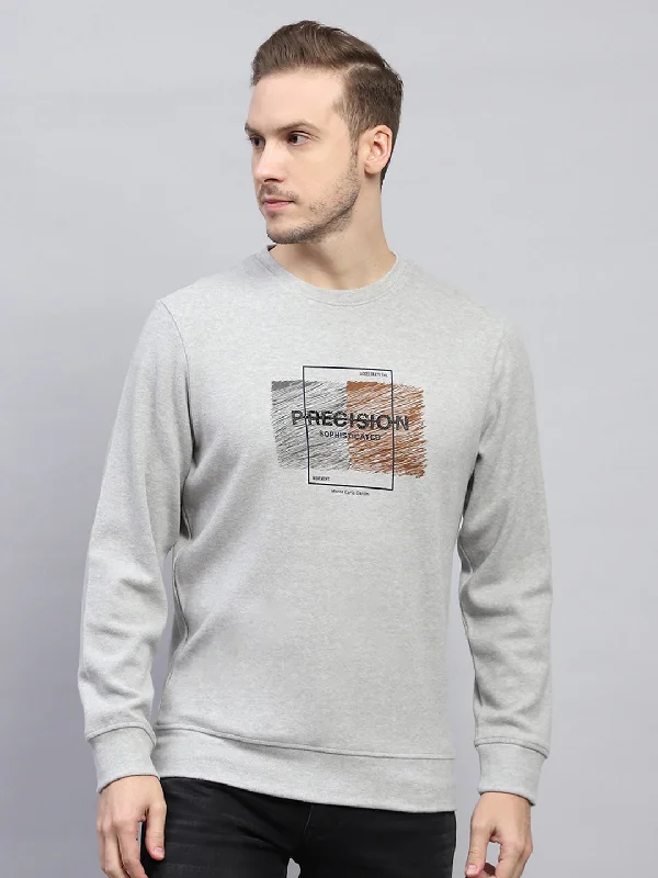 Relaxed Footwear Men Grey Printed Round Neck Full Sleeve Sweatshirt