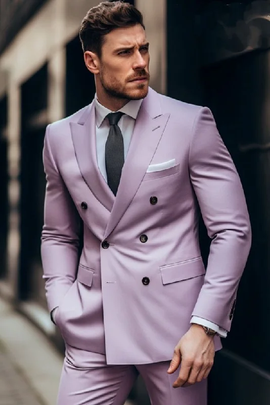 Practical Hoodies Mens Wedding Two Piece Suit Formal Wedding Suit Stylish Prom Wear Slim Fit Suit Double Breasted Suit Lavender Dinner Suit Bespoke