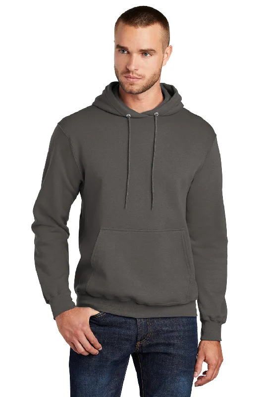 Sporty Sweaters Port & Company Mens Core Pill Resistant Fleece Hooded Sweatshirt Hoodie w/ Pouch Pocket - Charcoal Grey