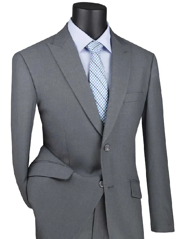 Active Tops Medium Gray Modern Fit 2 Piece Suit Textured Solid with Peak Lapel