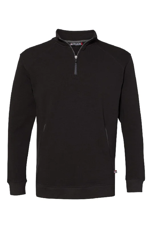 Comfortable Sweaters Badger Mens FitFlex Moisture Wicking 1/4 Zip Sweatshirt w/ Pockets - Black - Closeout