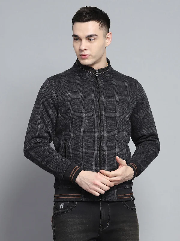 Smart Outerwear Men Black Self Design Mock Neck Full Sleeve Sweatshirt