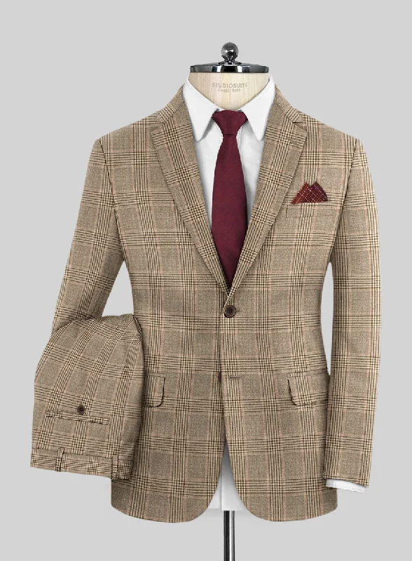 Modern T-shirts Reda Pale Brown Checks Wool Suit