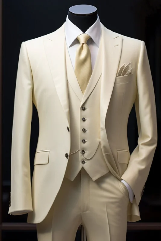 Cool Sweatshirts Men Three Piece Suit Cream Formal Wedding Stylish Suit Dinner Suit One Button Suit Bespoke Suit Elegant Suit Gift For Him