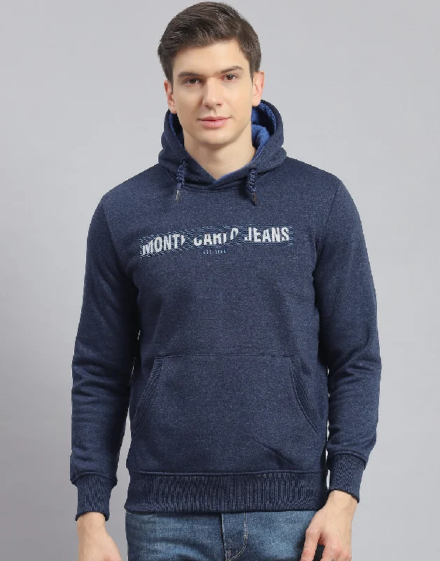 Fashionable Tops Men Navy Blue Solid Hooded Full Sleeve Sweatshirt