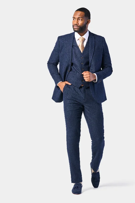 Trendy Sweatshirts Navy Blue Tweed 3 Piece Suit