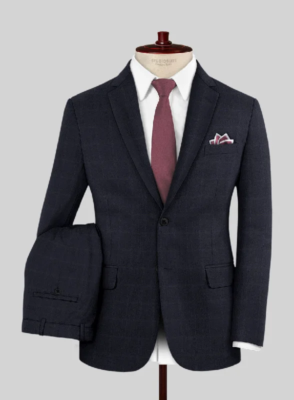 Street Pants Lanificio Zegna Electa Corta Blue Checks Wool Suit