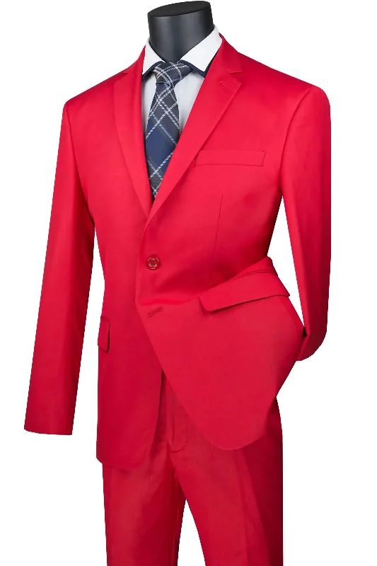 Comfortable Sweaters Slim Fit Men's Suit 2 Piece 2 Button in Red