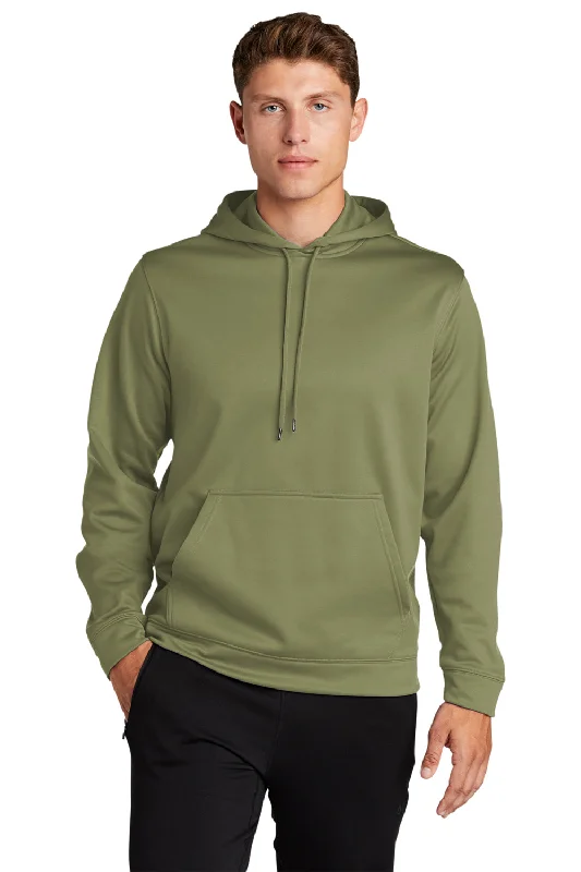 Casual Suits Sport-Tek Mens Sport-Wick Moisture Wicking Fleece Hooded Sweatshirt Hoodie w/ Pouch Pocket - Olive Drab Green