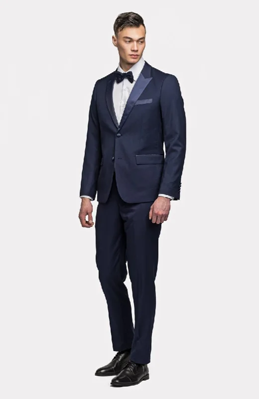 Fashion Suits Navy Blue Peak Lapel Tuxedo