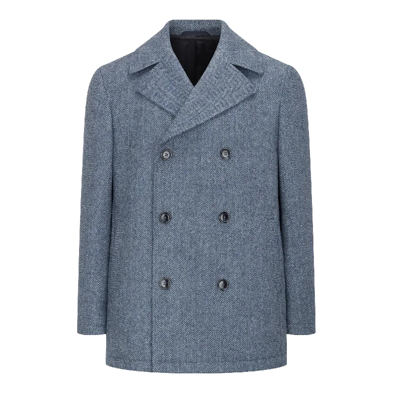 Denim Herringbone Cathal Irish Tweed Peacoat