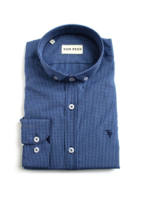 Tom Penn Gingham Long Sleeve Shirt, Navy