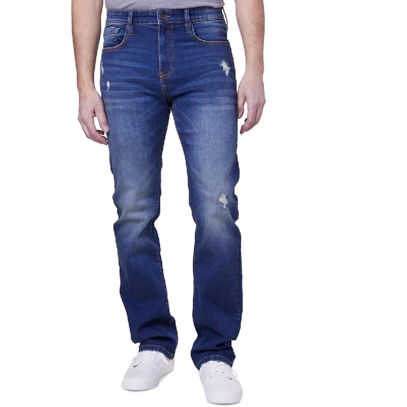 Mens Denim Distressed Straight Leg Jeans