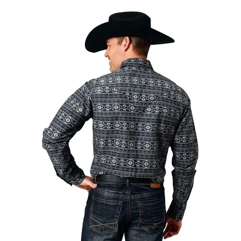 Roper Western Shirt Mens Aztec L/S Snap Black 03-001-0067-0102 BL