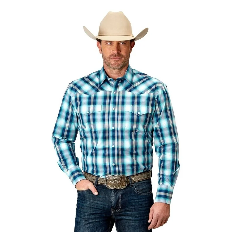 Roper Western Shirt Mens L/S Amarillo Snap Blue 03-001-0278-2094 BU