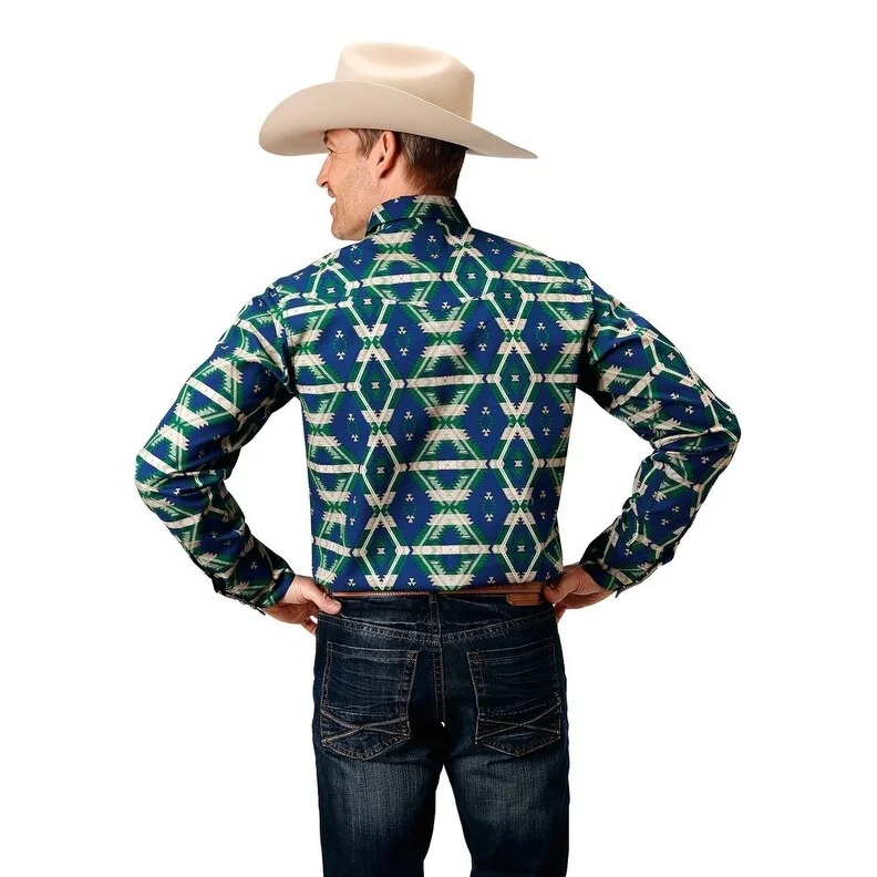 Roper Western Shirt Mens L/S Aztec Snap Blue 03-001-0482-0105 BU