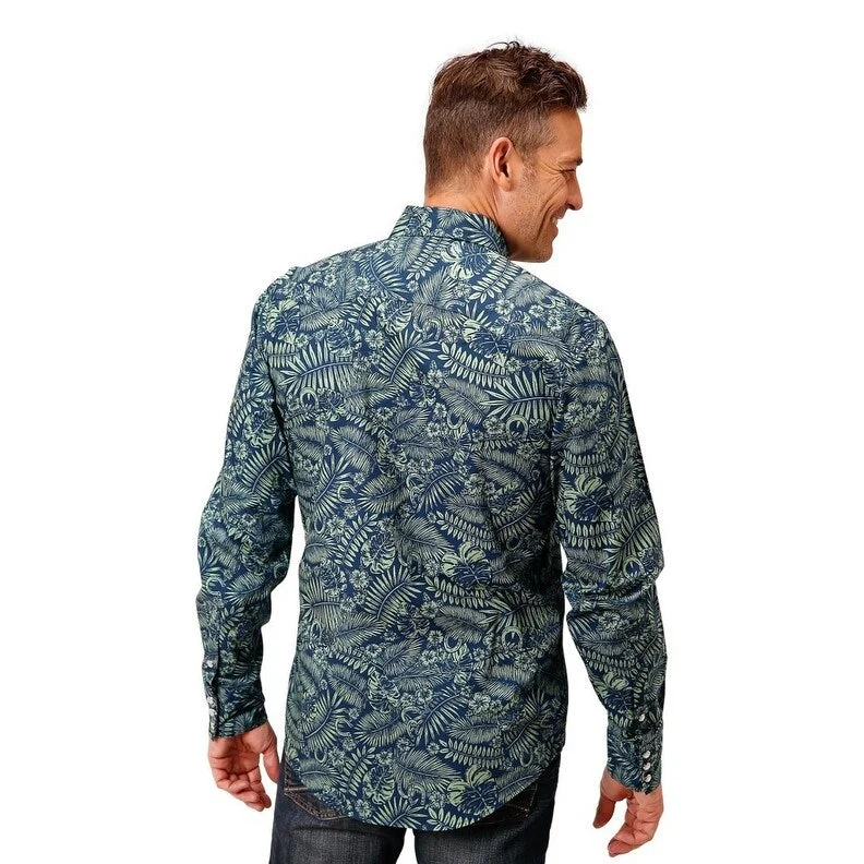 Roper Western Shirt Mens L/S Print Snap Green 03-001-0064-0465 GR