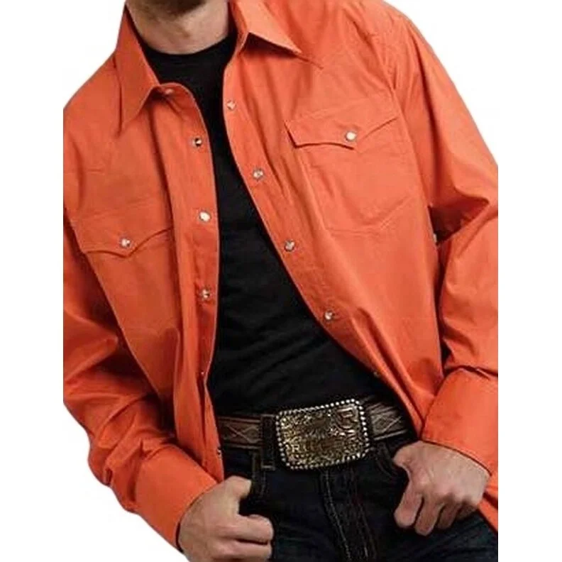 Roper Western Shirt Mens L/S Snap Solid Orange 03-001-0265-1070 OR