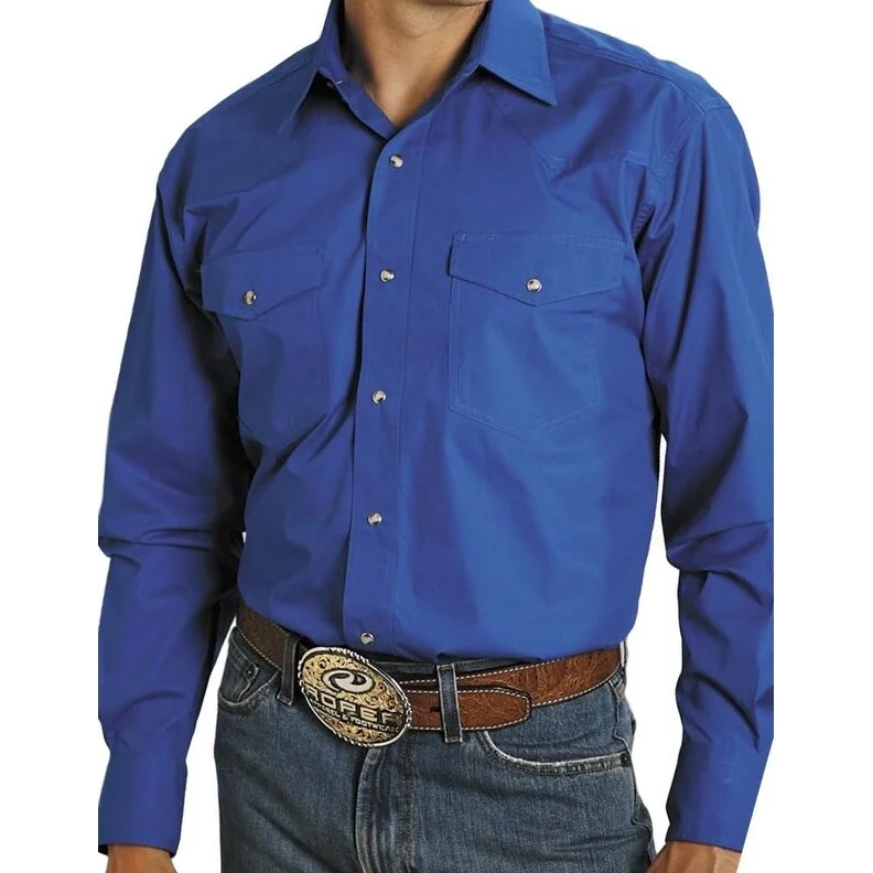 Roper Western Shirt Mens L/S Snap Solid Royal 03-001-0265-1031 BU