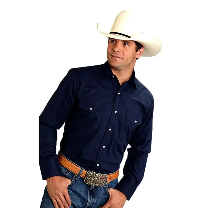 Roper Western Shirt Mens L/S Solid Snap Front 01-001-0175-0902 BU