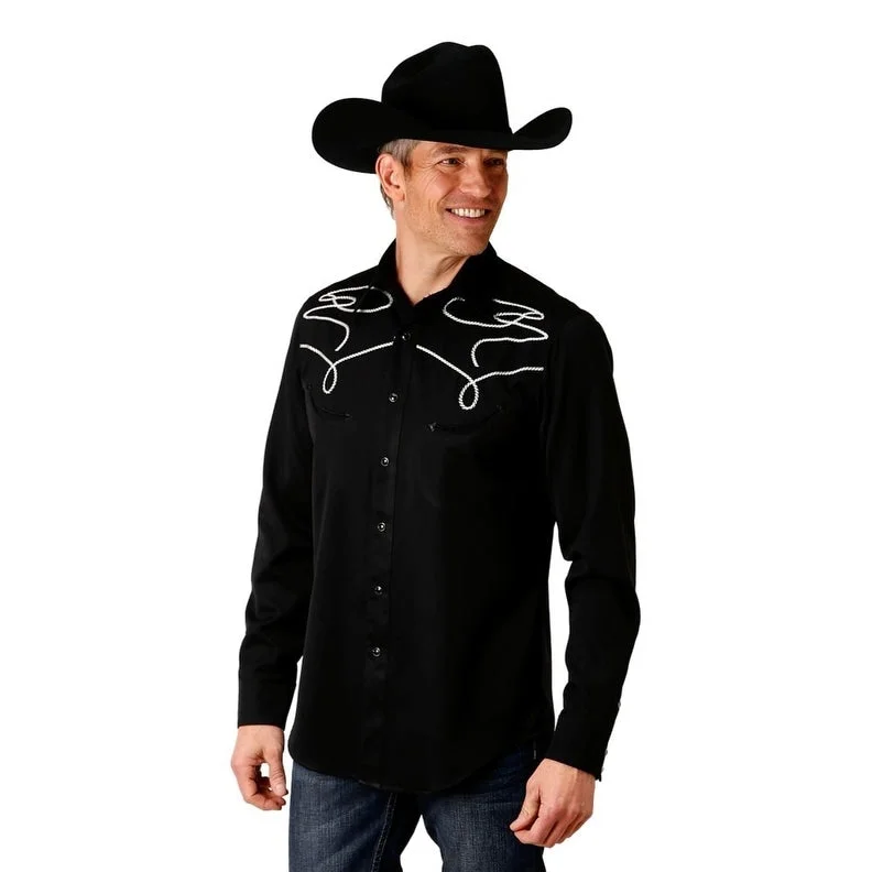 Roper Western Shirt Mens L/S Tonal Lasso Black 03-001-0040-0677 BL