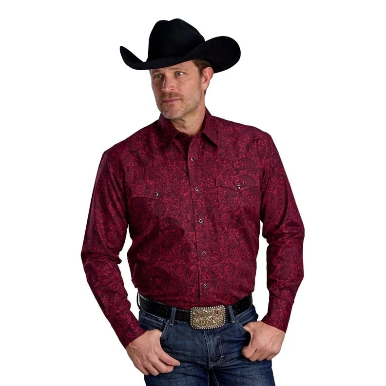 Roper Western Shirt Mens Long Sleeve Paisley Wine 03-001-0225-1012 WI