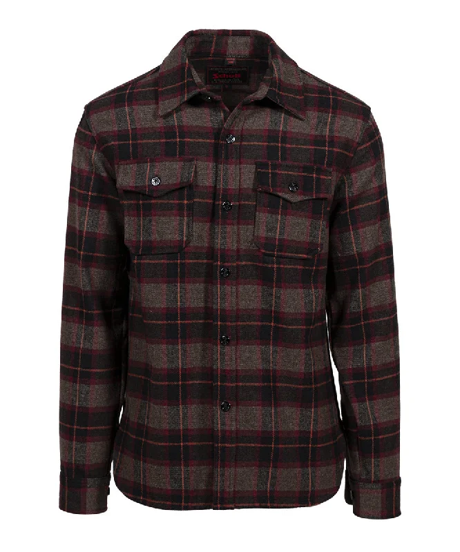 Schott NYC Men’s Plaid CPO Wool Shirt - Brown