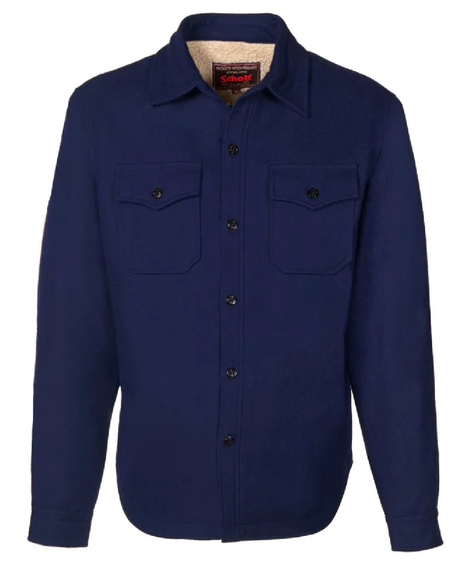 Schott NYC Men's Sherpa Lined Wool CPO Shirt - Blue