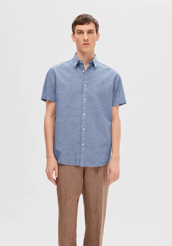 Selected Homme New Linen Shirt, Medium Blue Denim