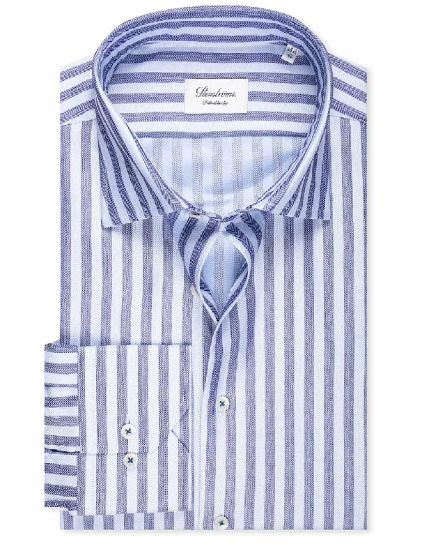 Fitted Herringbone Stripe Shirt Navy