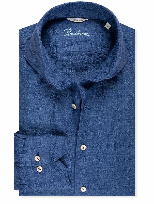 Fitted Linen Shirt Navy